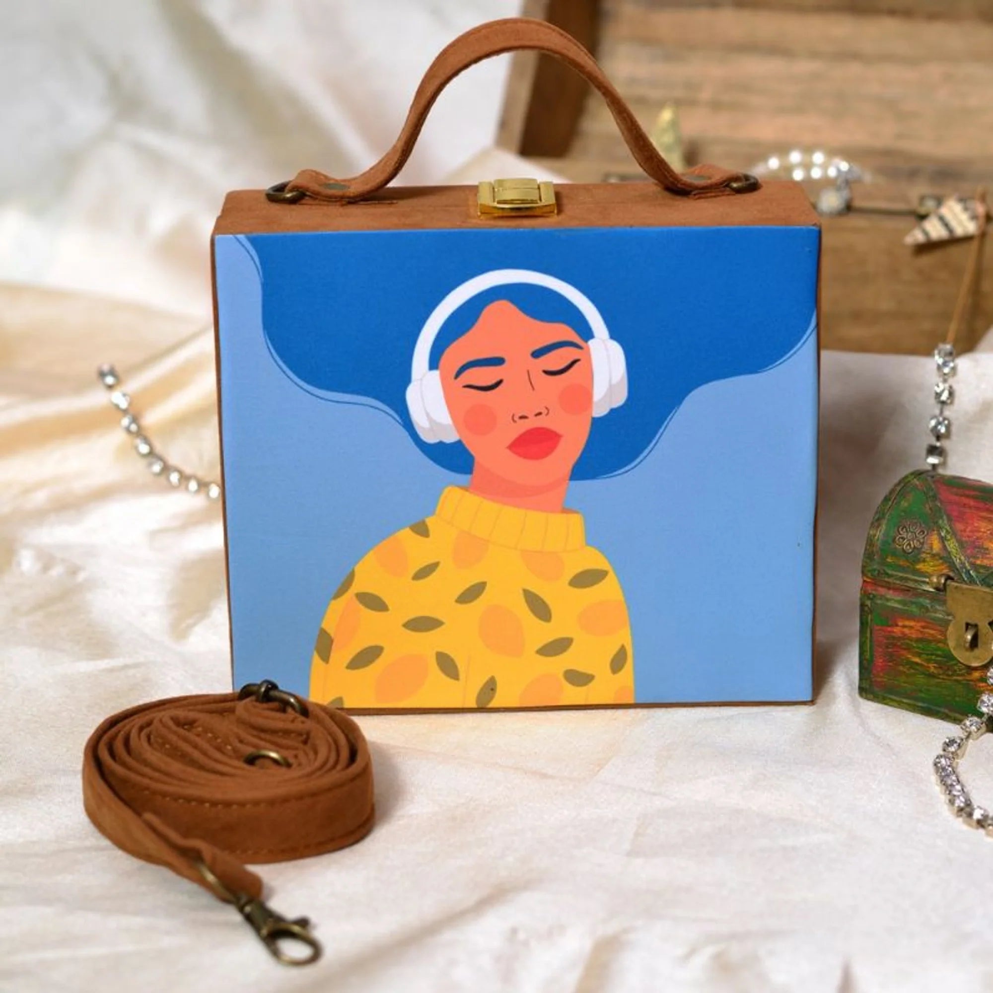 Music Lover Printed Suitcase Style Clutch