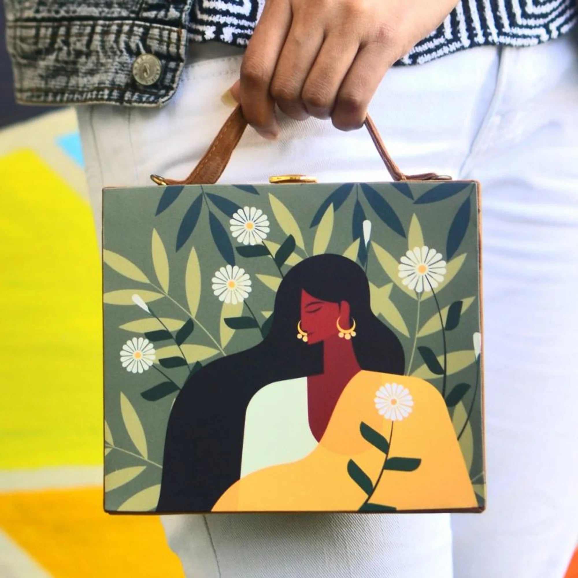 Indian Lady Printed Suitcase Style Clutch