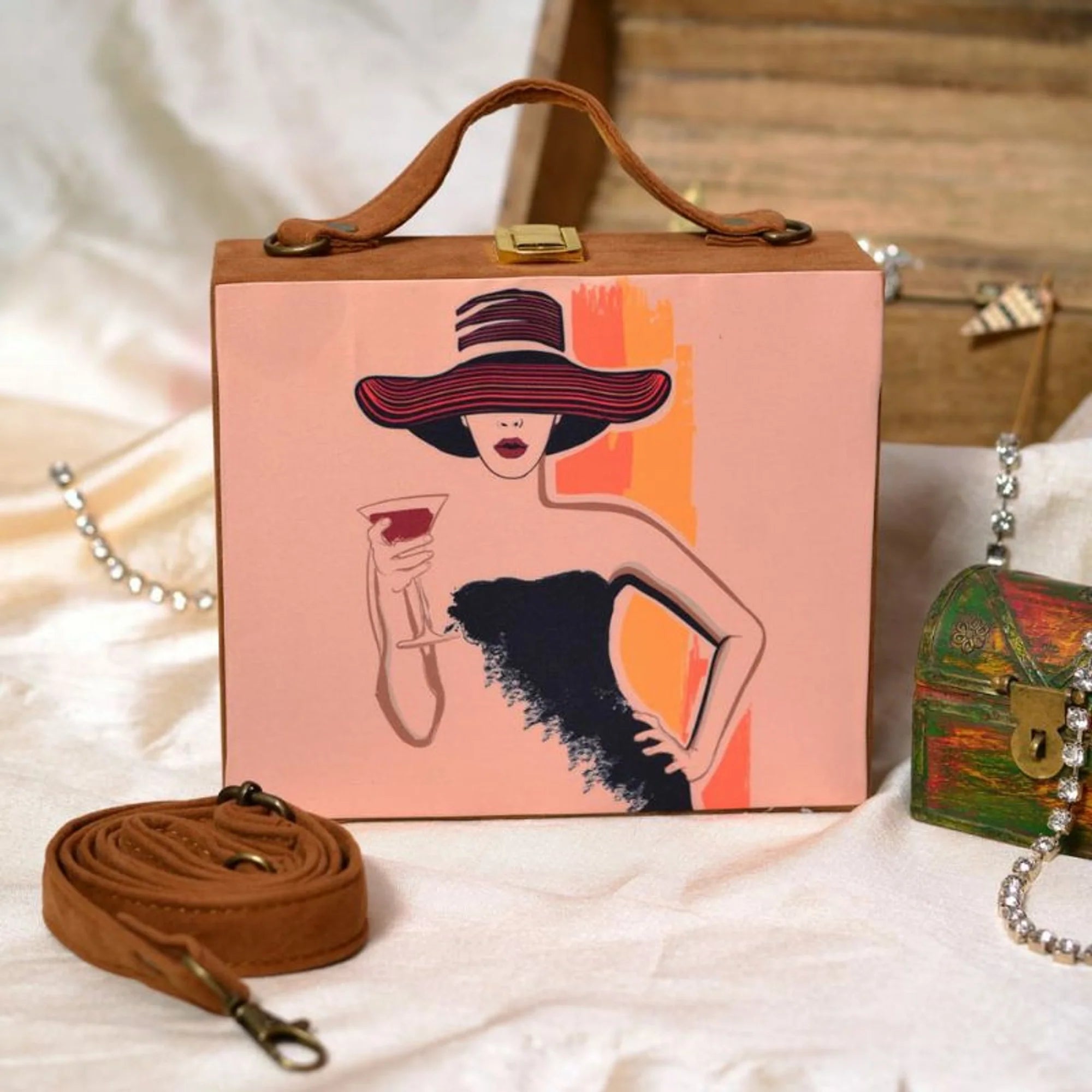 Sassy Girl Print Suitcase Style Clutch