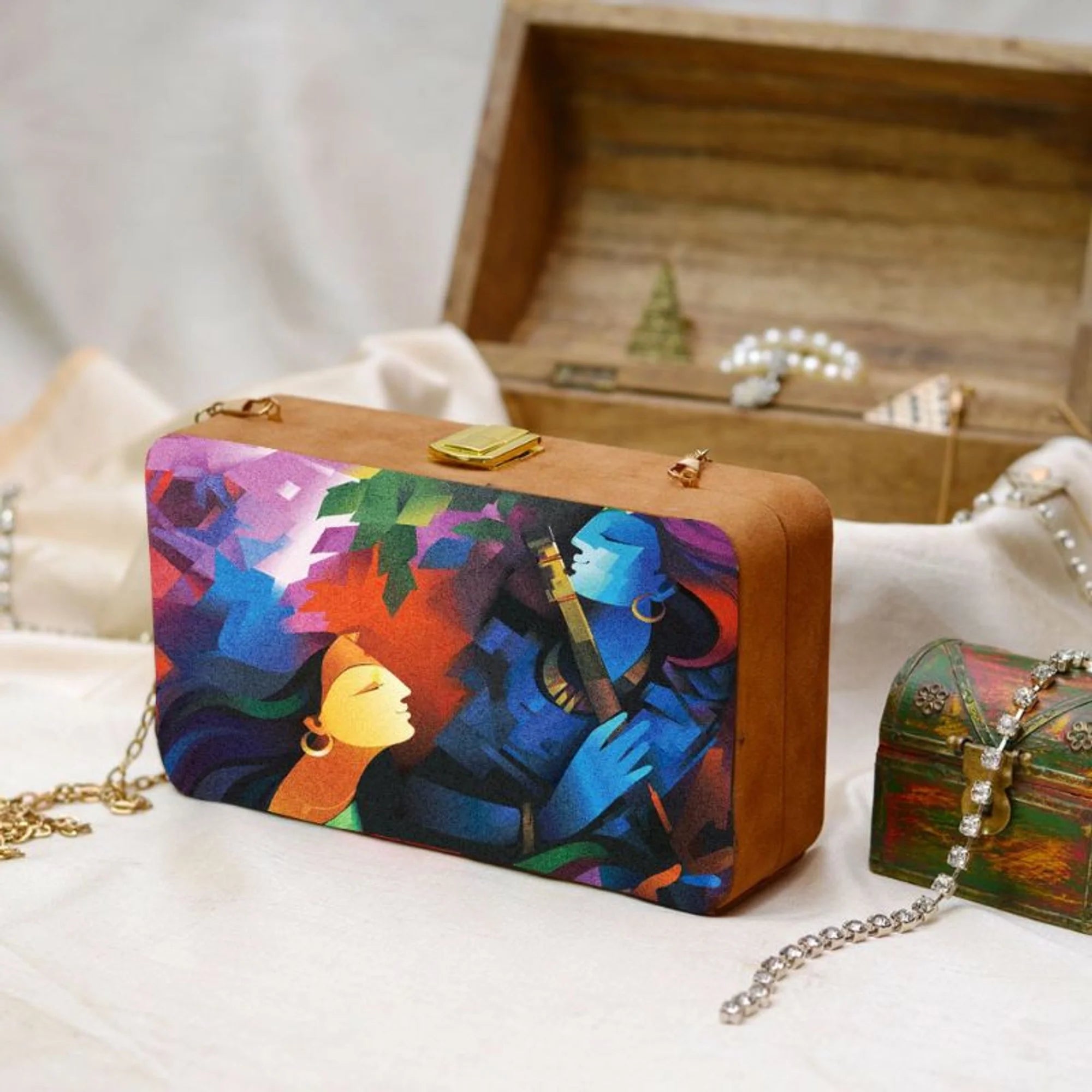 Radha Krishna Print Rectangular Clutch