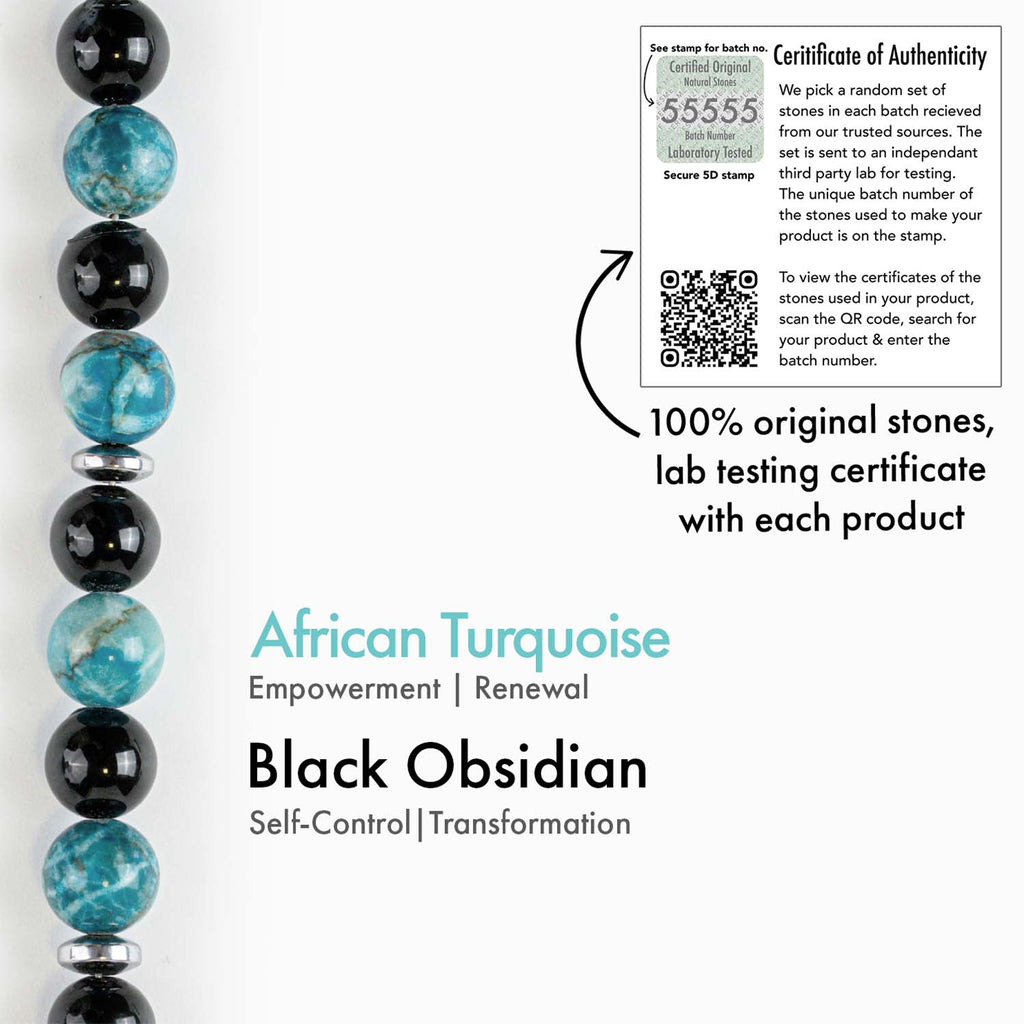 Harmonic African Turquoise & Black Obsidian Natural Stone Bracelet