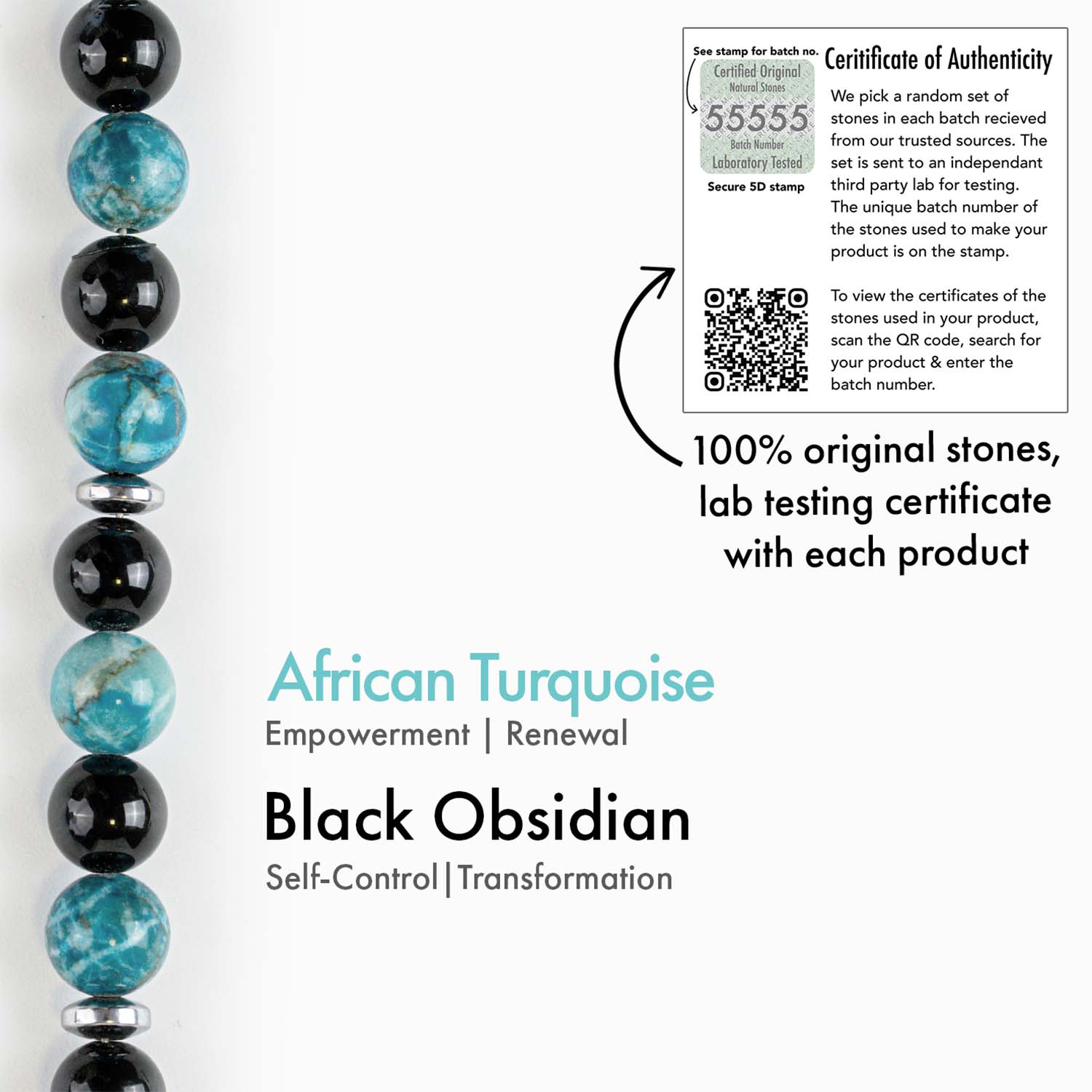 Harmonic African Turquoise & Black Obsidian Natural Stone Bracelet