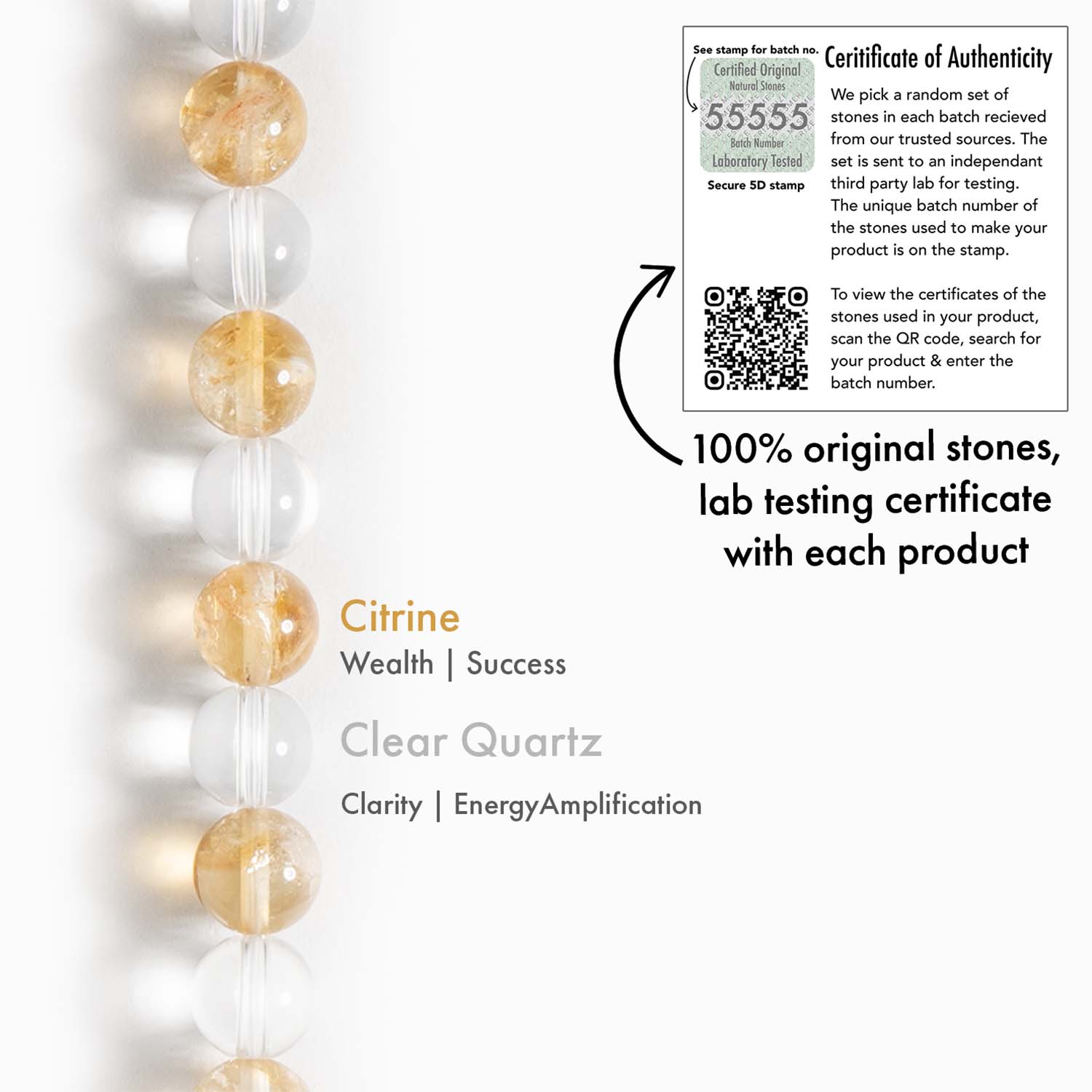 Abundance Citrine and Clear Quartz Natural Stone Bracelet