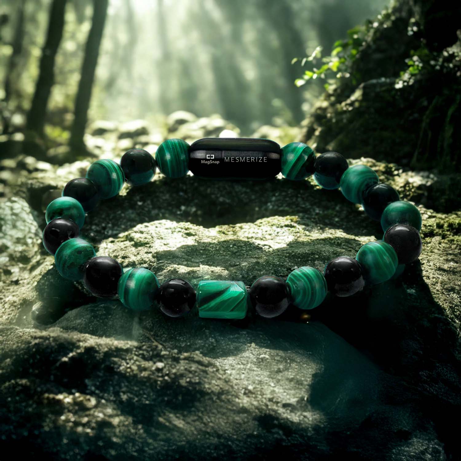 Aegon Obsidian & Malachite Natural Stone Bracelet With MagSnap2