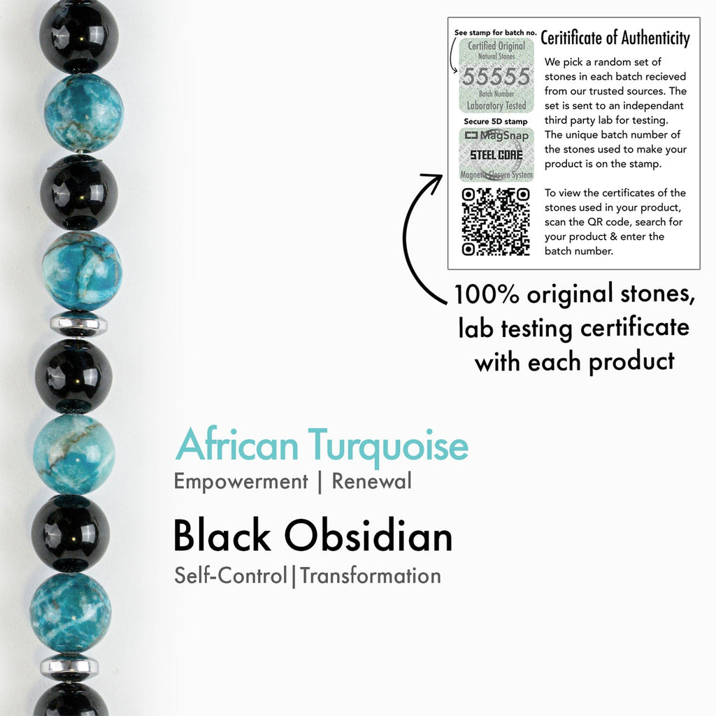 Harmonic African Turquoise & Black Obsidian Natural Stone Bracelet