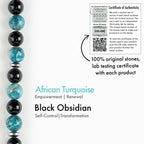 Harmonic African Turquoise & Black Obsidian Natural Stone Bracelet