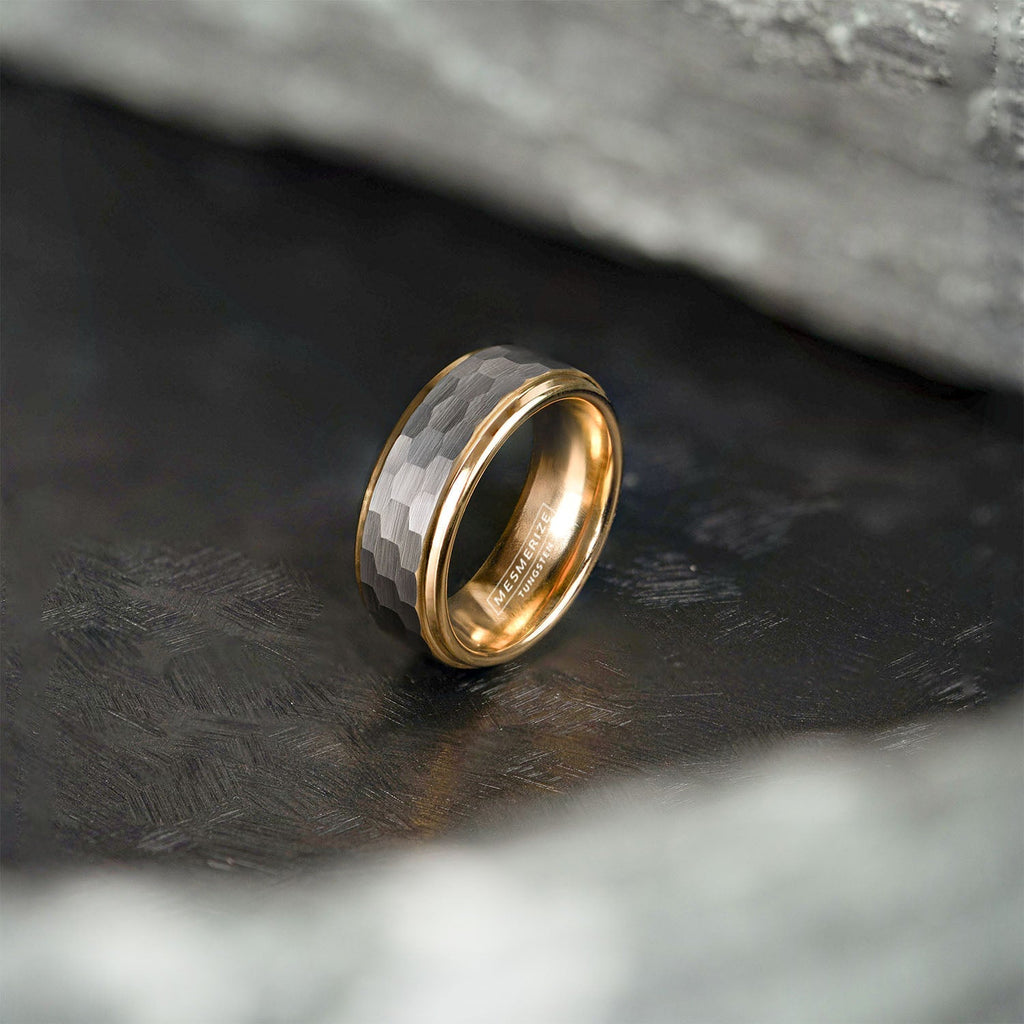 Hammered Tungsten Carbide Dual Finish Band Ring