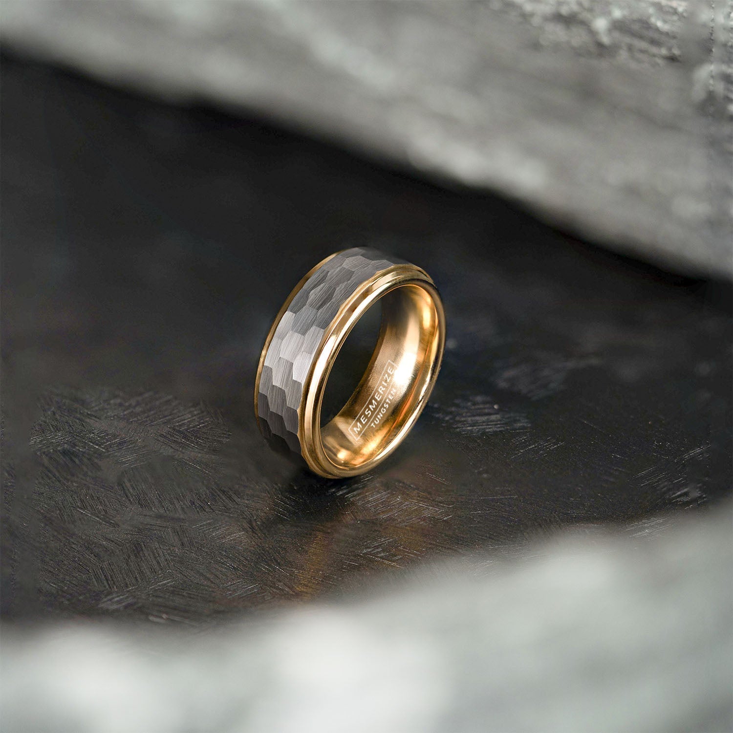 Hammered Tungsten Carbide Dual Finish Band Ring