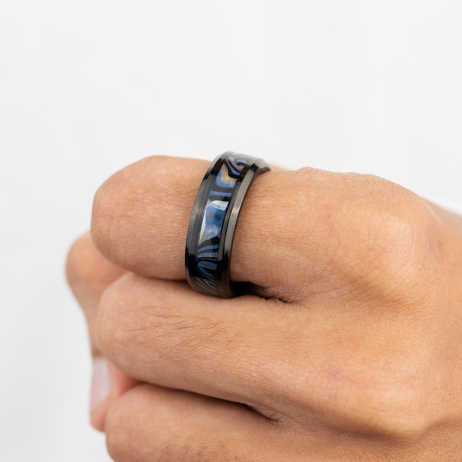 Black Damascus Inlay Ring