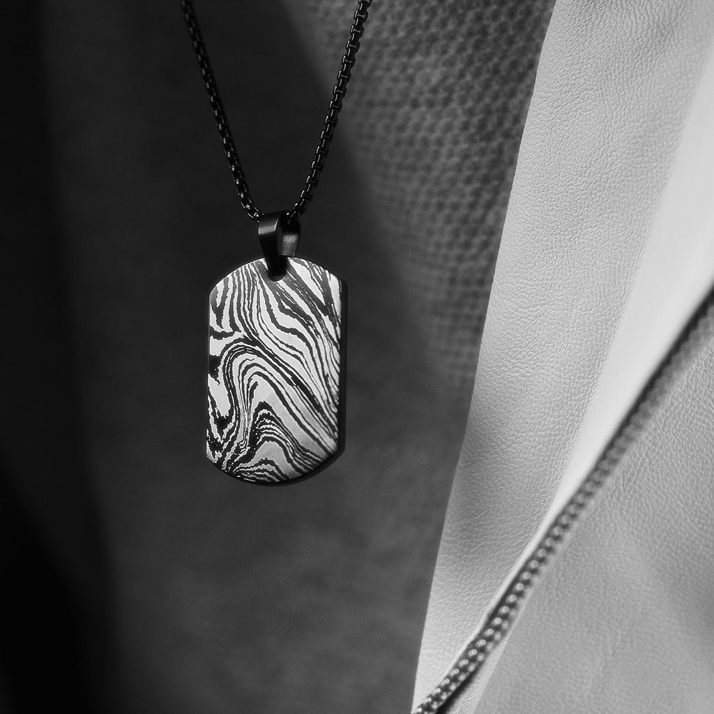 Damascus Steel Dog Tag Necklace