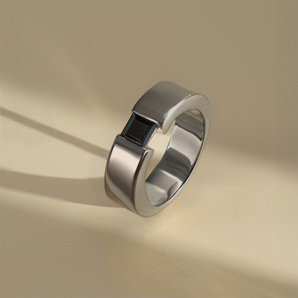 Black Rhodium Plated Pure 925 Silver Ring With Onyx Gem Stone