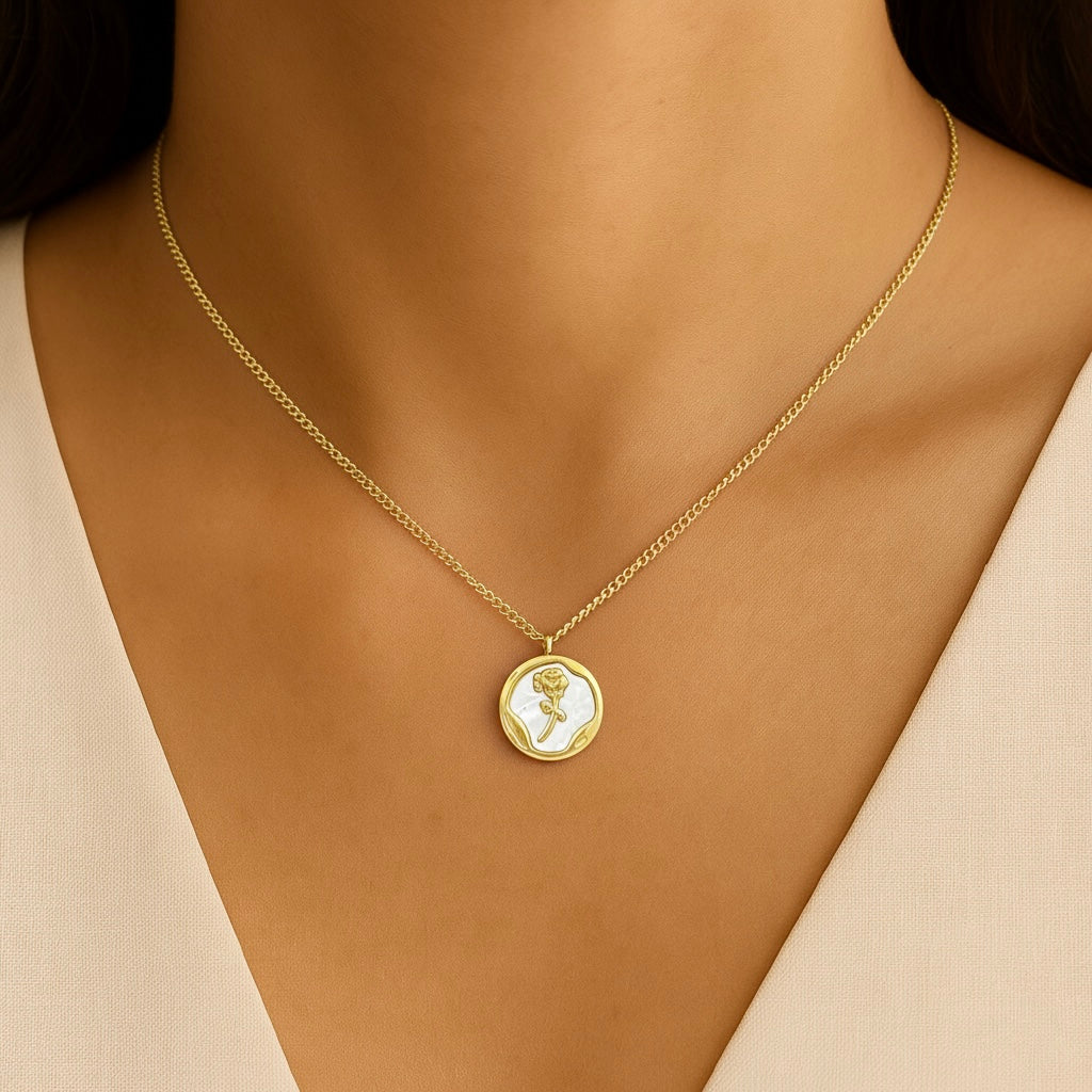 Circle Rose Stamp Necklace