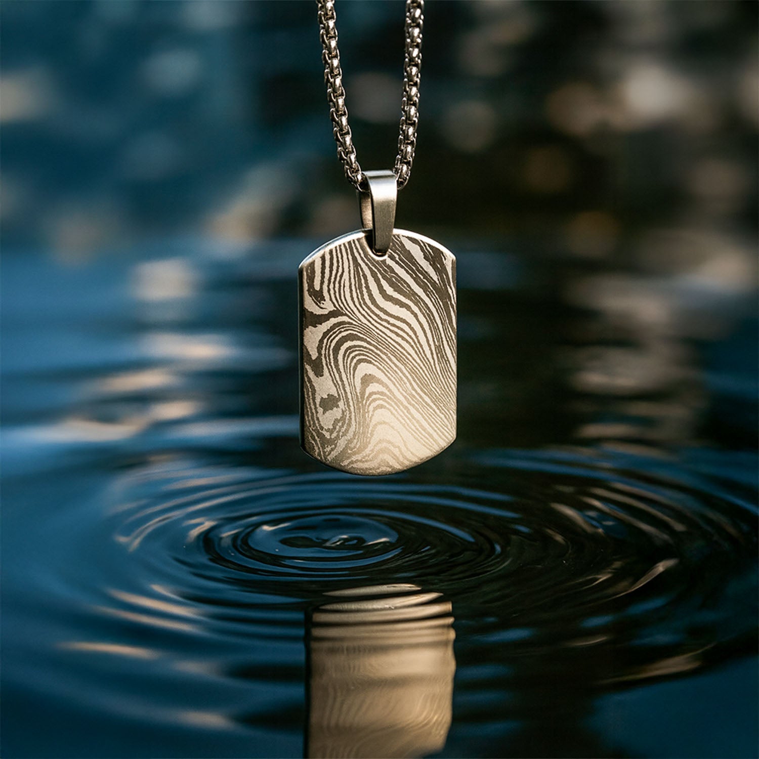 Damascus Steel Dog Tag Necklace