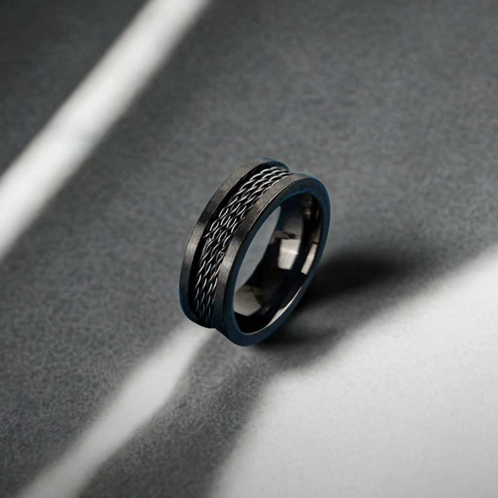 Drenn Linked Spinning Black Band Ring