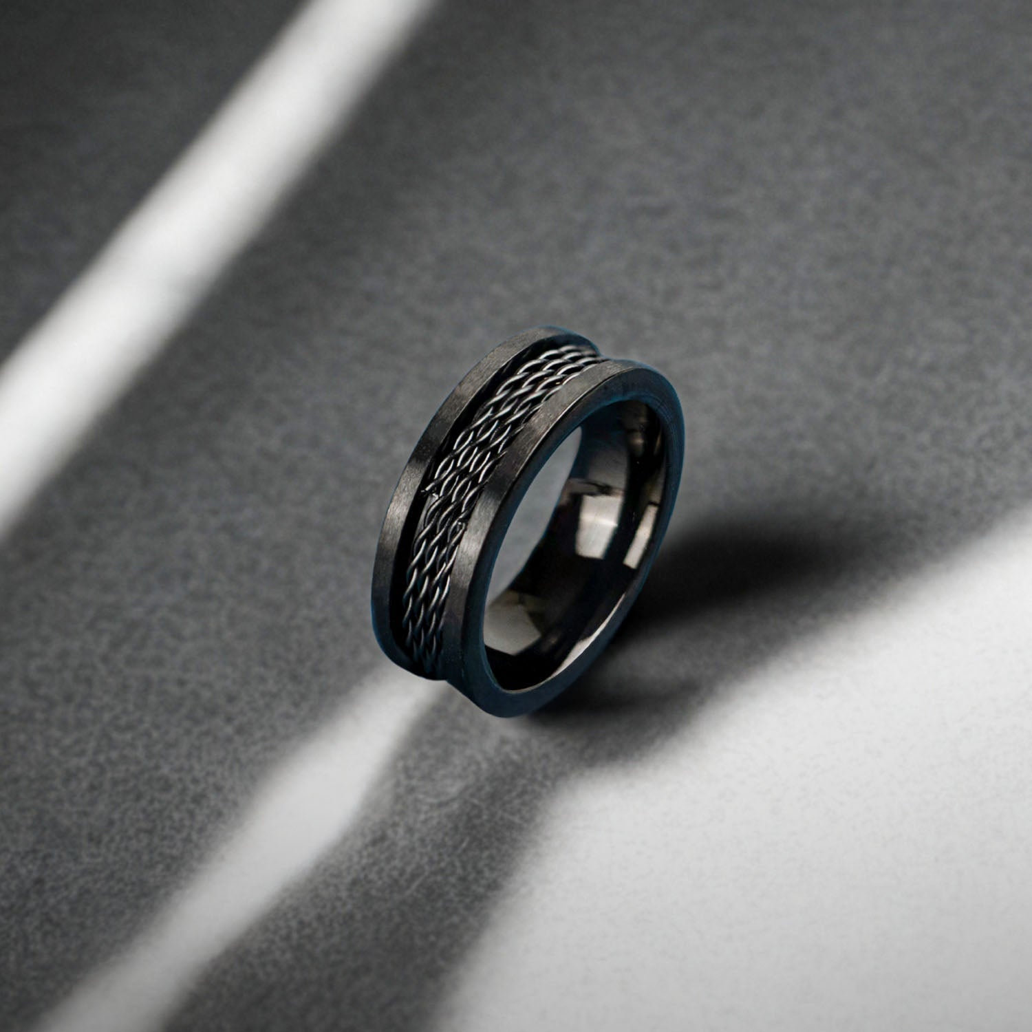 Drenn Linked Spinning Black Band Ring