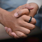 Edge Black Linked Spinning Silver Band Ring