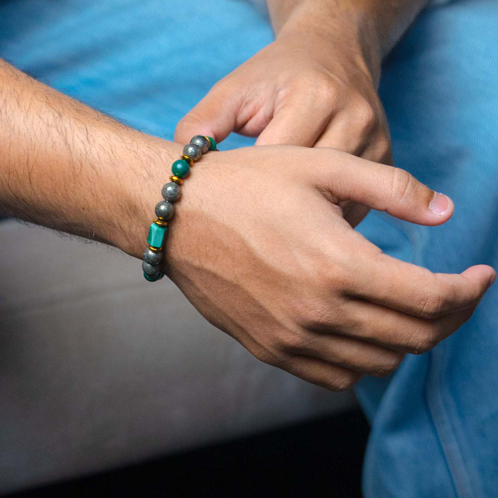 Fortune Pyrite & Malachite Natural Stone Bracelet with Magsnap2
