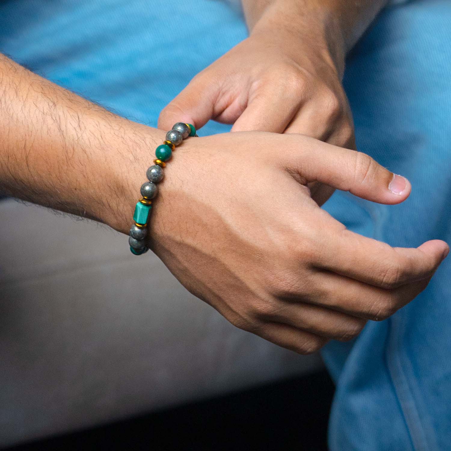 Fortune Pyrite & Malachite Natural Stone Bracelet with Magsnap2