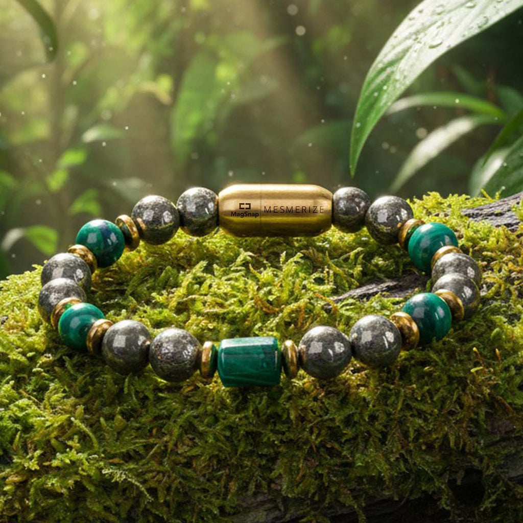Fortune Pyrite & Malachite Natural Stone Bracelet with Magsnap2