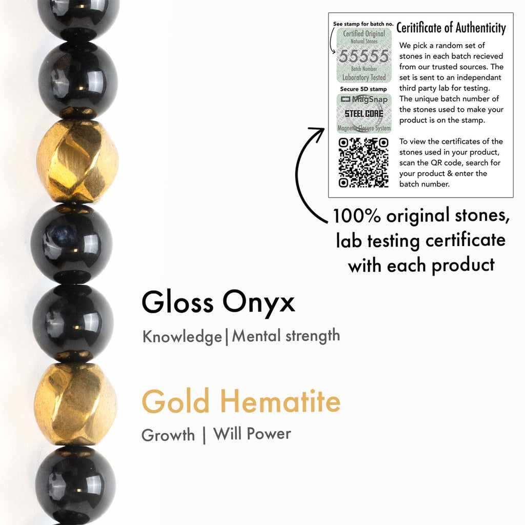 Guardian Gold Hematite & Gloss Onyx Natural Stone Bracelet
