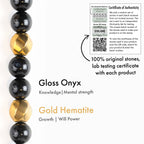 Guardian Gold Hematite & Gloss Onyx Natural Stone Bracelet