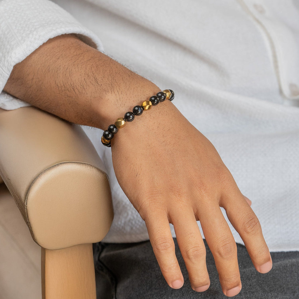 Guardian Gold Hematite & Gloss Onyx Natural Stone Bracelet