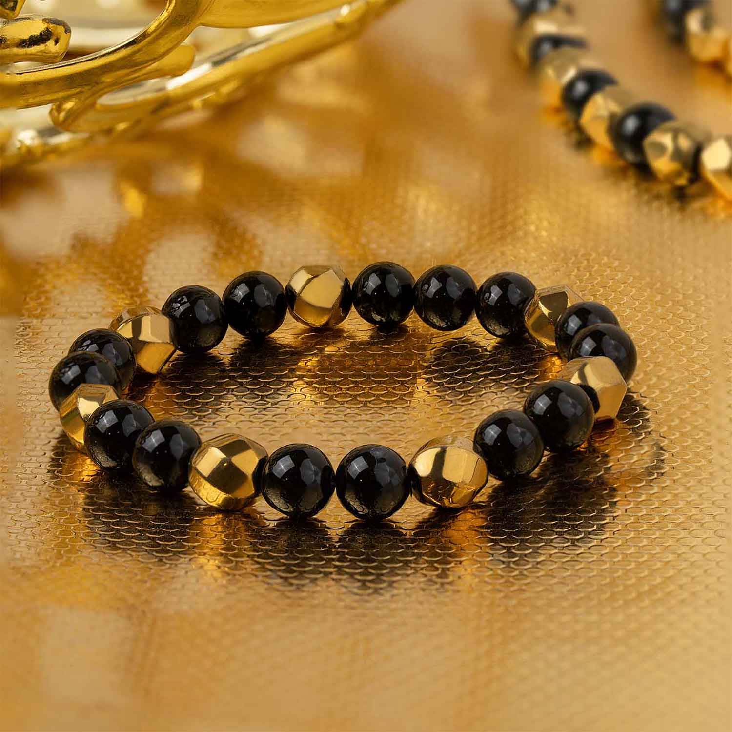 Guardian Gold Hematite & Gloss Onyx Natural Stone Bracelet