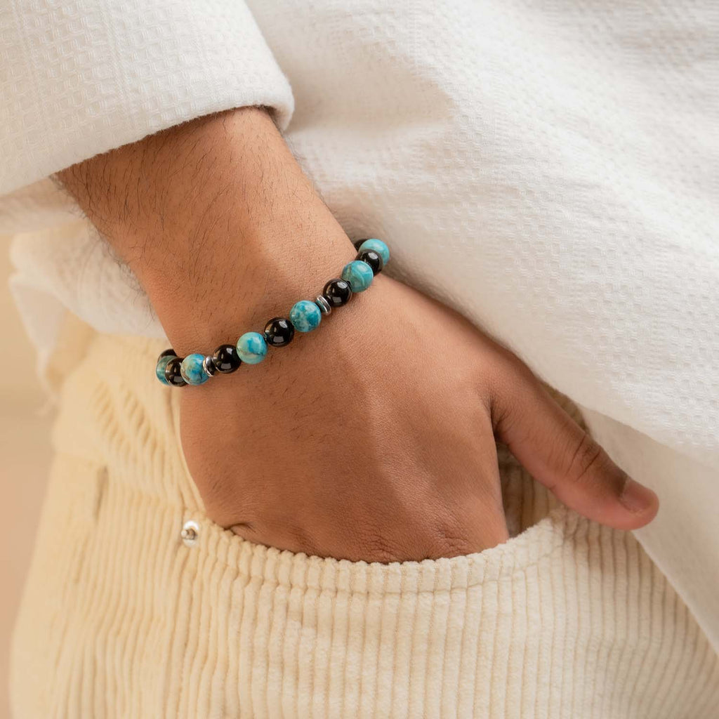 Harmonic African Turquoise & Black Obsidian Natural Stone Bracelet