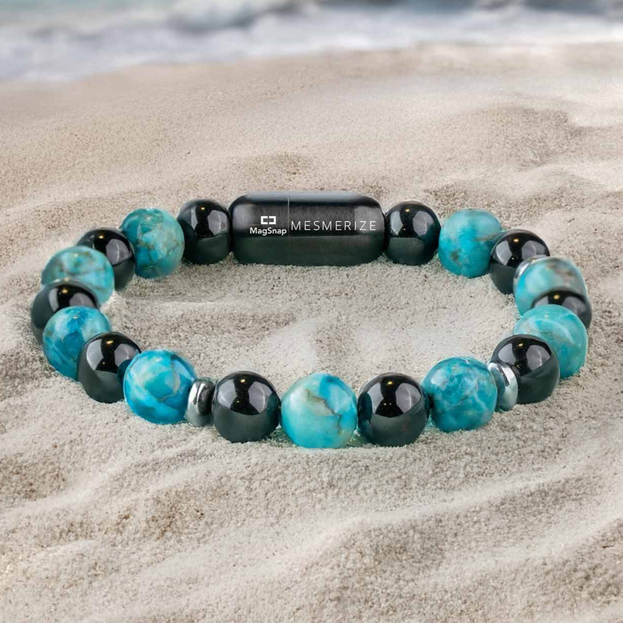 Harmonic African Turquoise & Black Obsidian Natural Stone Bracelet