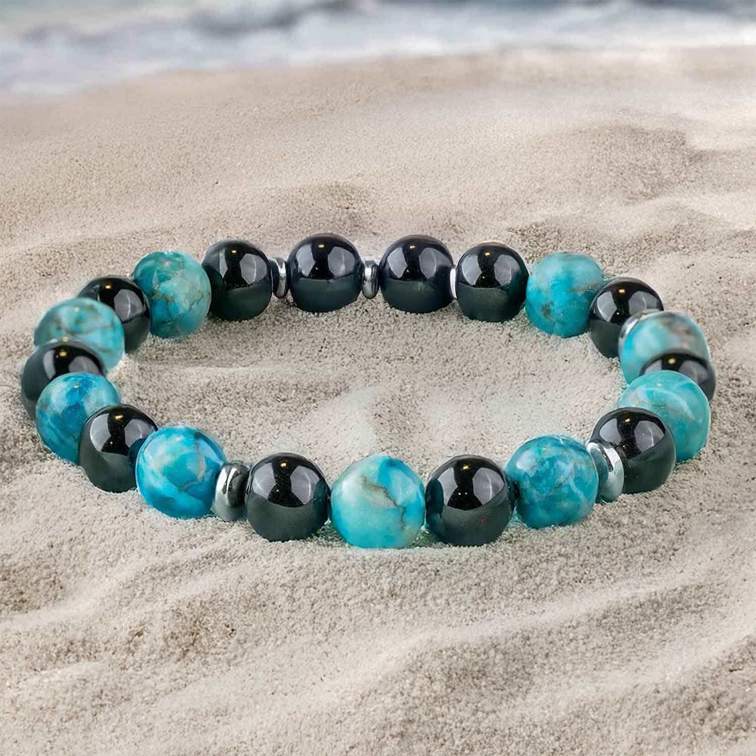Harmonic African Turquoise & Black Obsidian Natural Stone Bracelet
