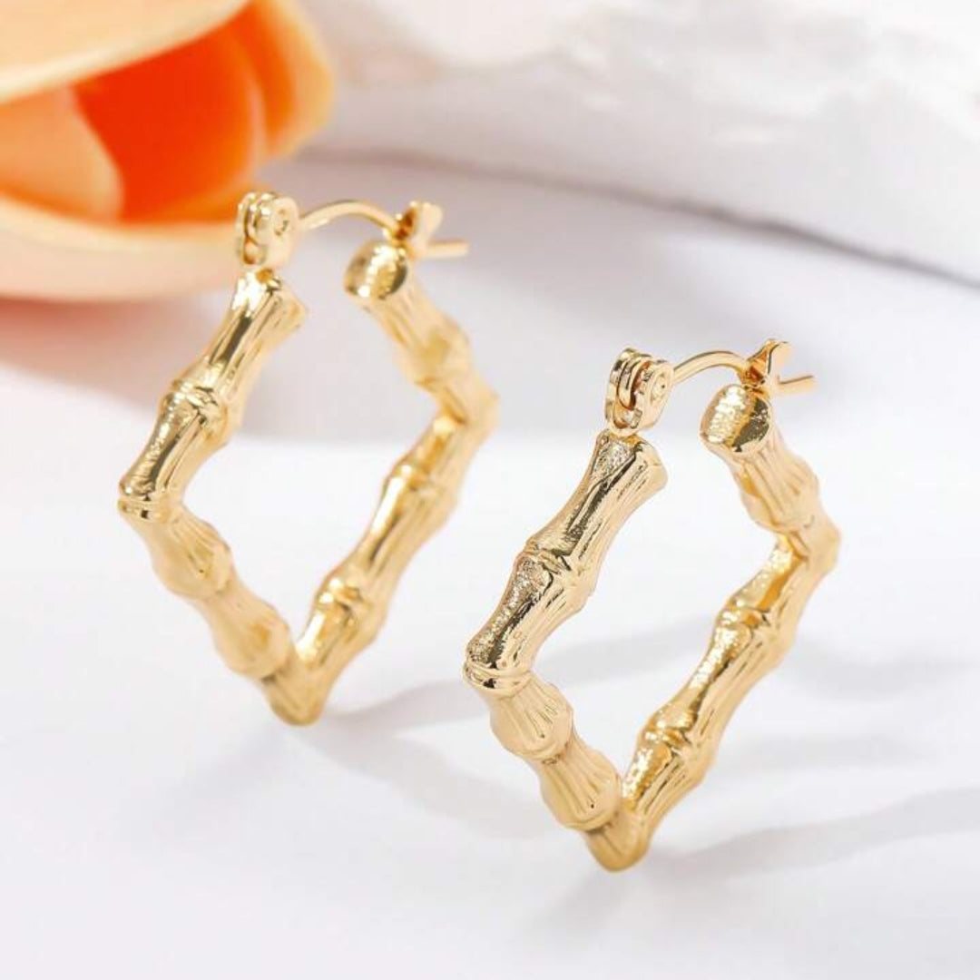 Bamboo texture Square Hoops Earrings