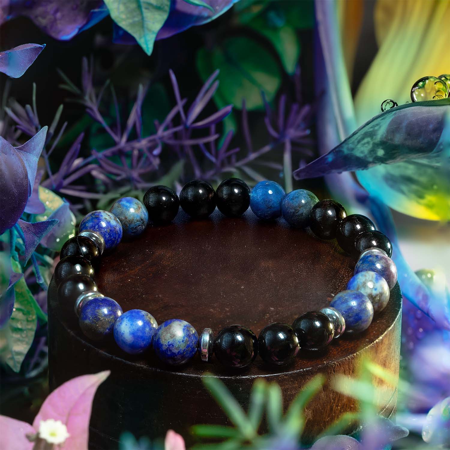 Knowledge Gloss Onyx And Lapis Lazuli Natural Stone Bracelet