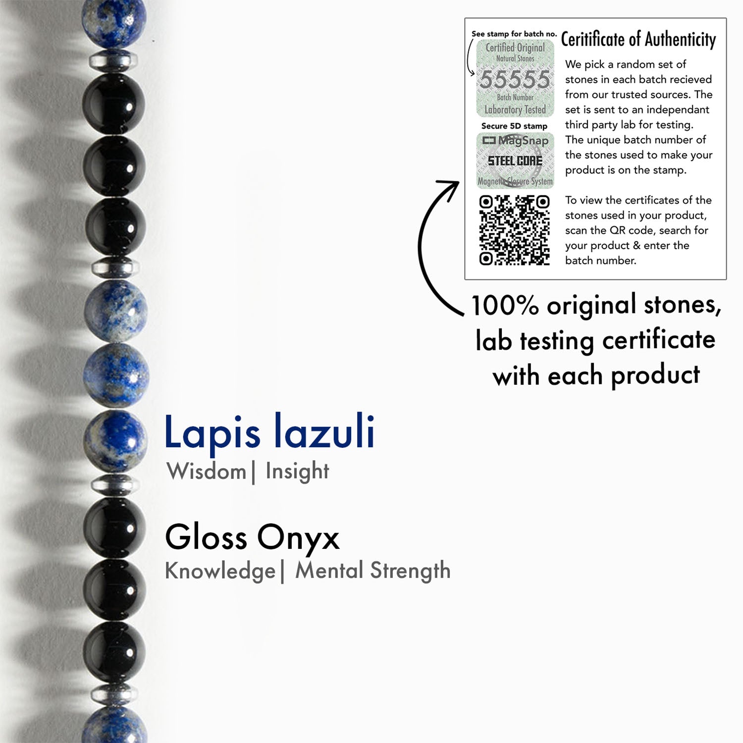 Knowledge Gloss Onyx And Lapis Lazuli Natural Stone Bracelet