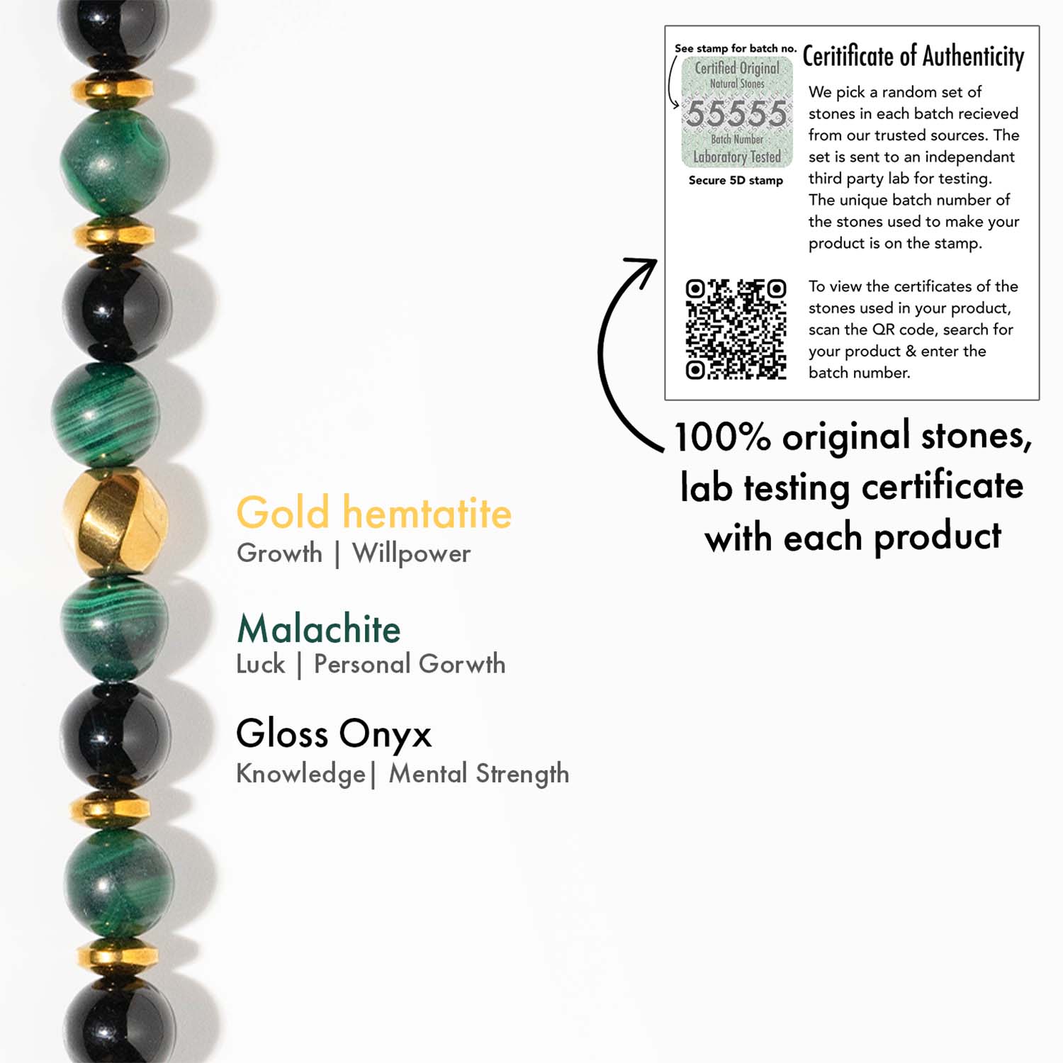 Prosperity Gloss Onyx & Malachite Natural Stone Bracelet