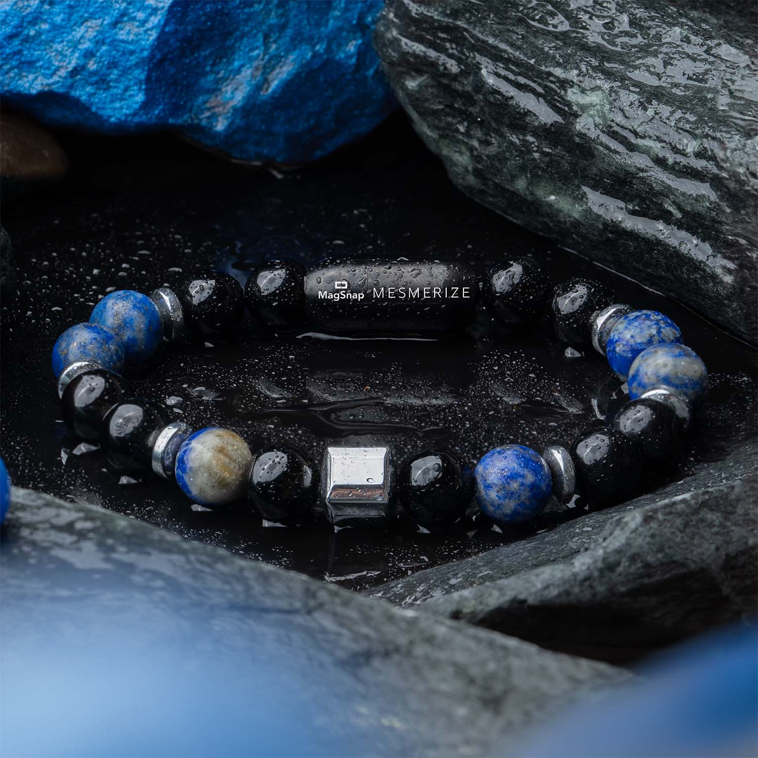 Personalised Knowledge Gloss Onyx And Lapis Lazuli Natural Stone Bracelet With Magsnap 2