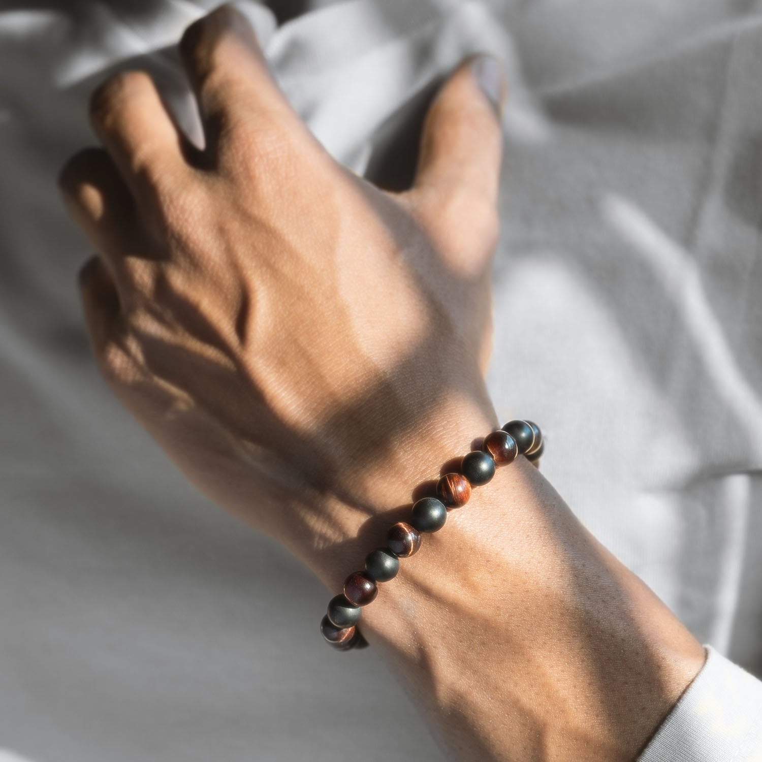 Onyx Black and Red Tiger Natural Stone Bracelet with MagSnap 2