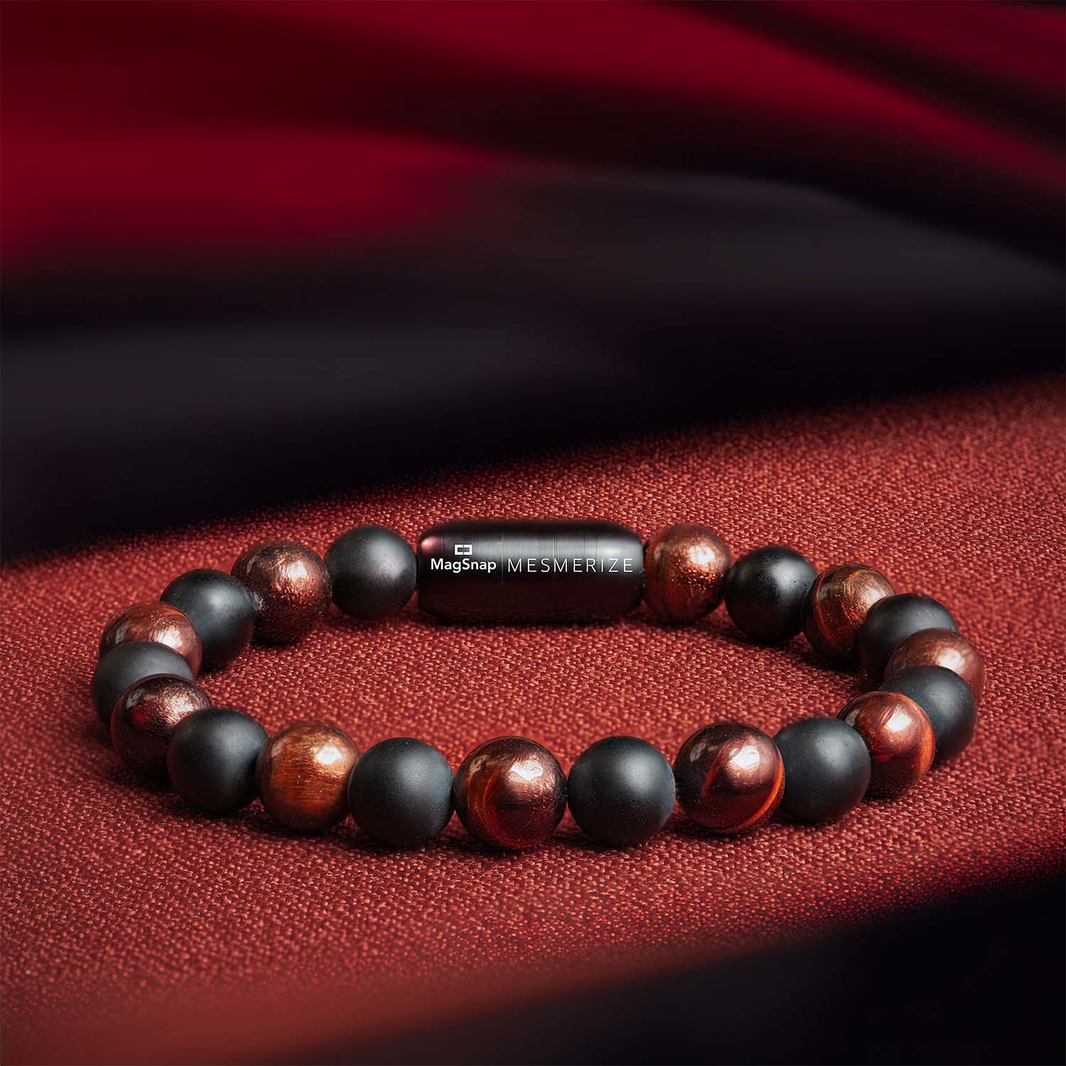 Onyx Black and Red Tiger Natural Stone Bracelet with MagSnap 2
