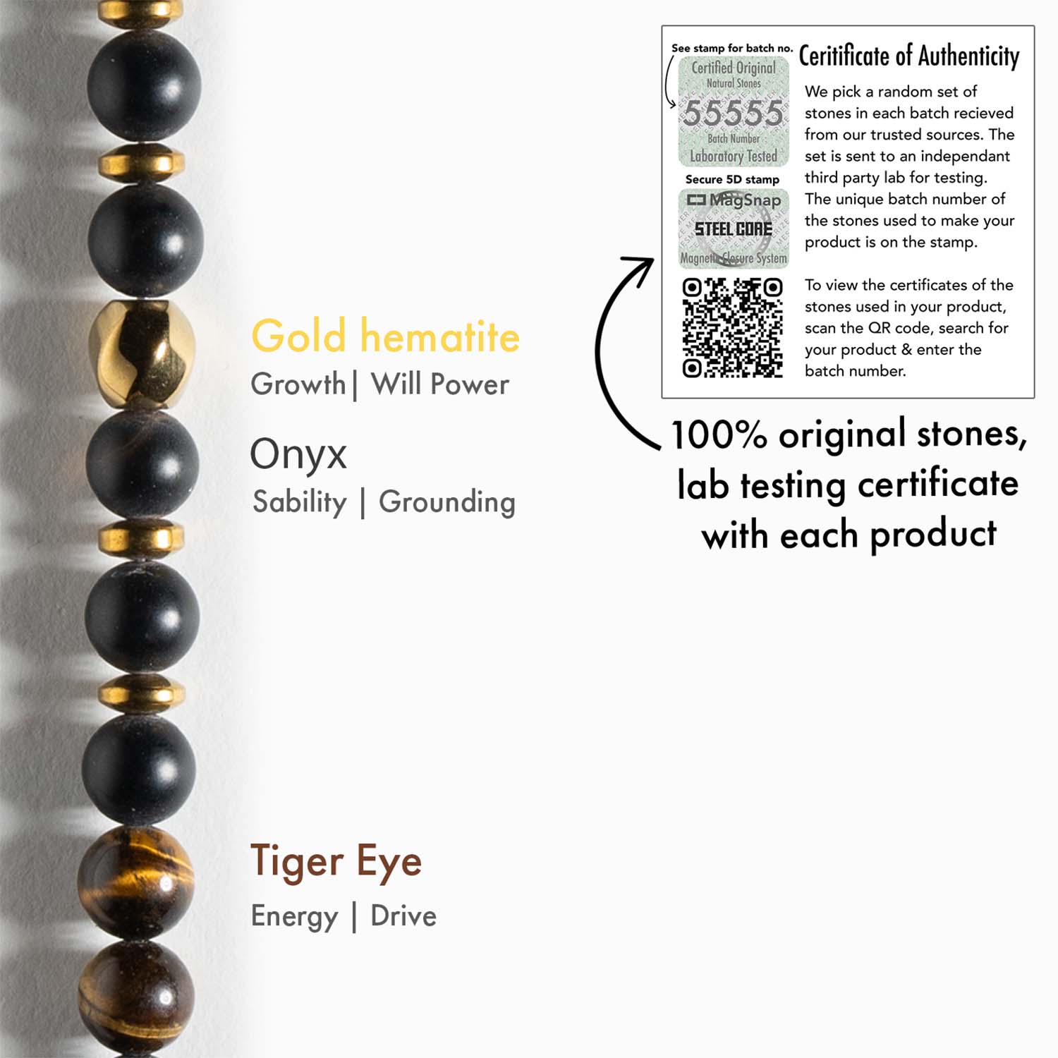 Onyx Gold Tiger Eye Natural Stone Bracelet with MagSnap 2
