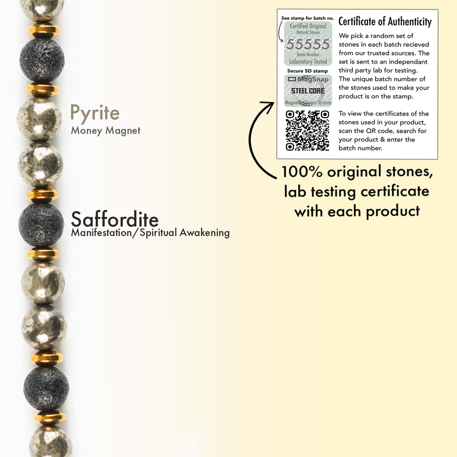 Sacred Growth Pyrite & Saffordite Natural Stone Bracelet With MagSnap2