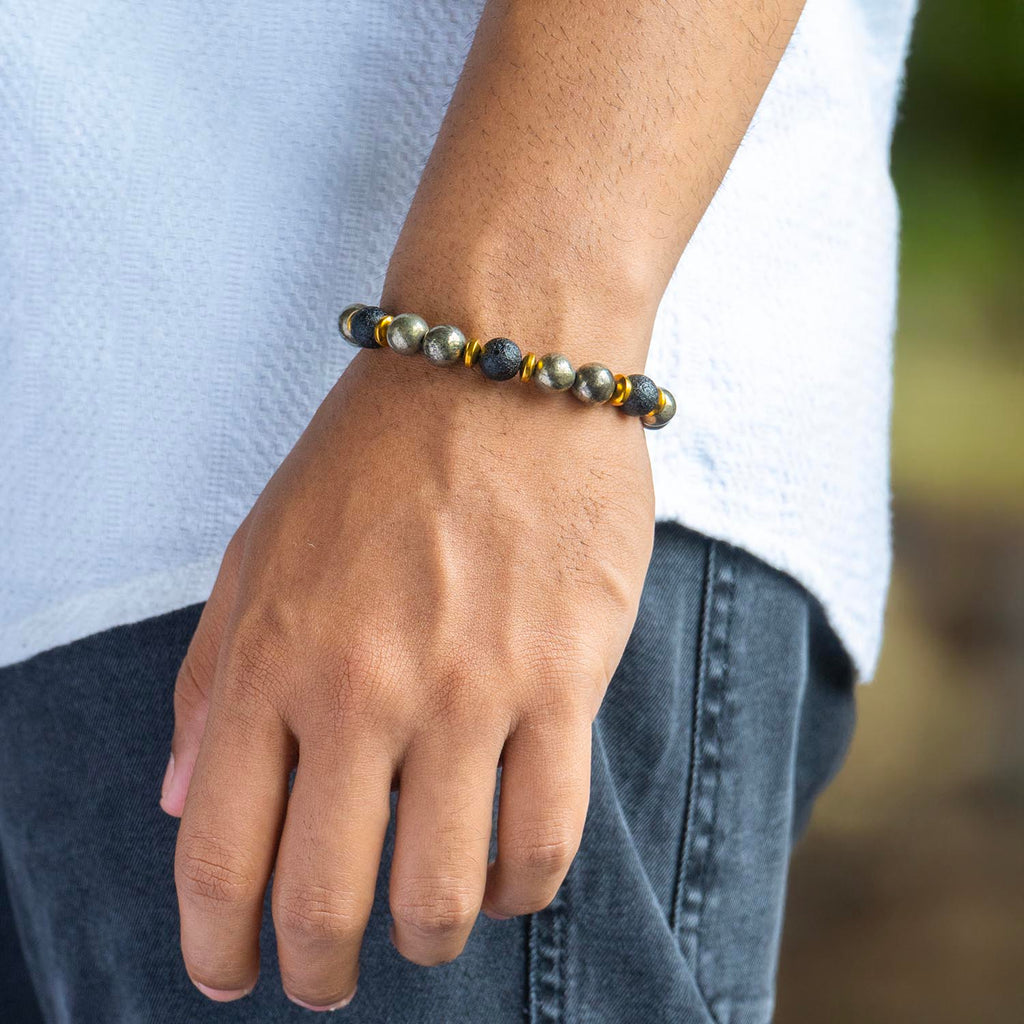 Sacred Growth Pyrite & Saffordite Natural Stone Bracelet With MagSnap2