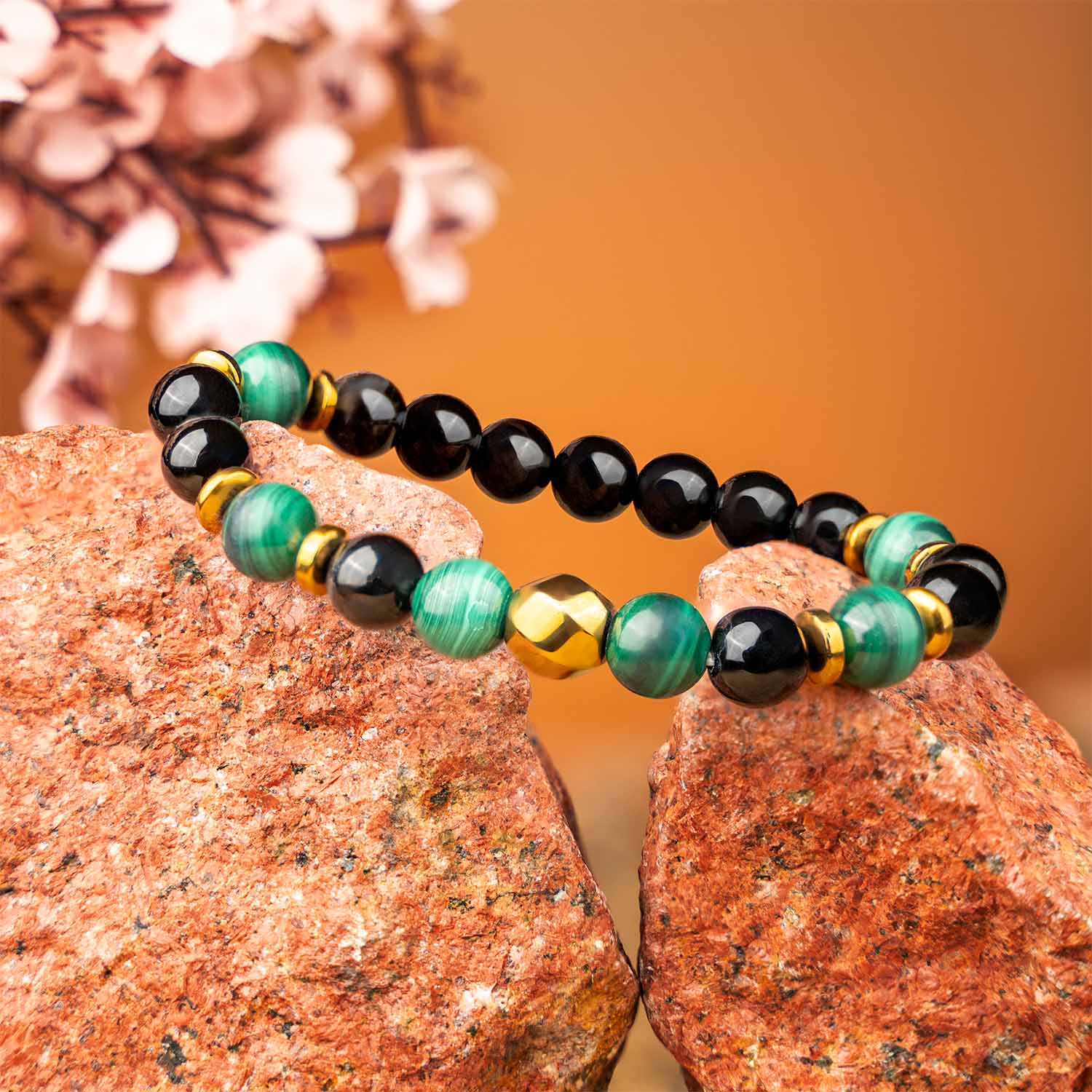 Prosperity Gloss Onyx & Malachite Natural Stone Bracelet