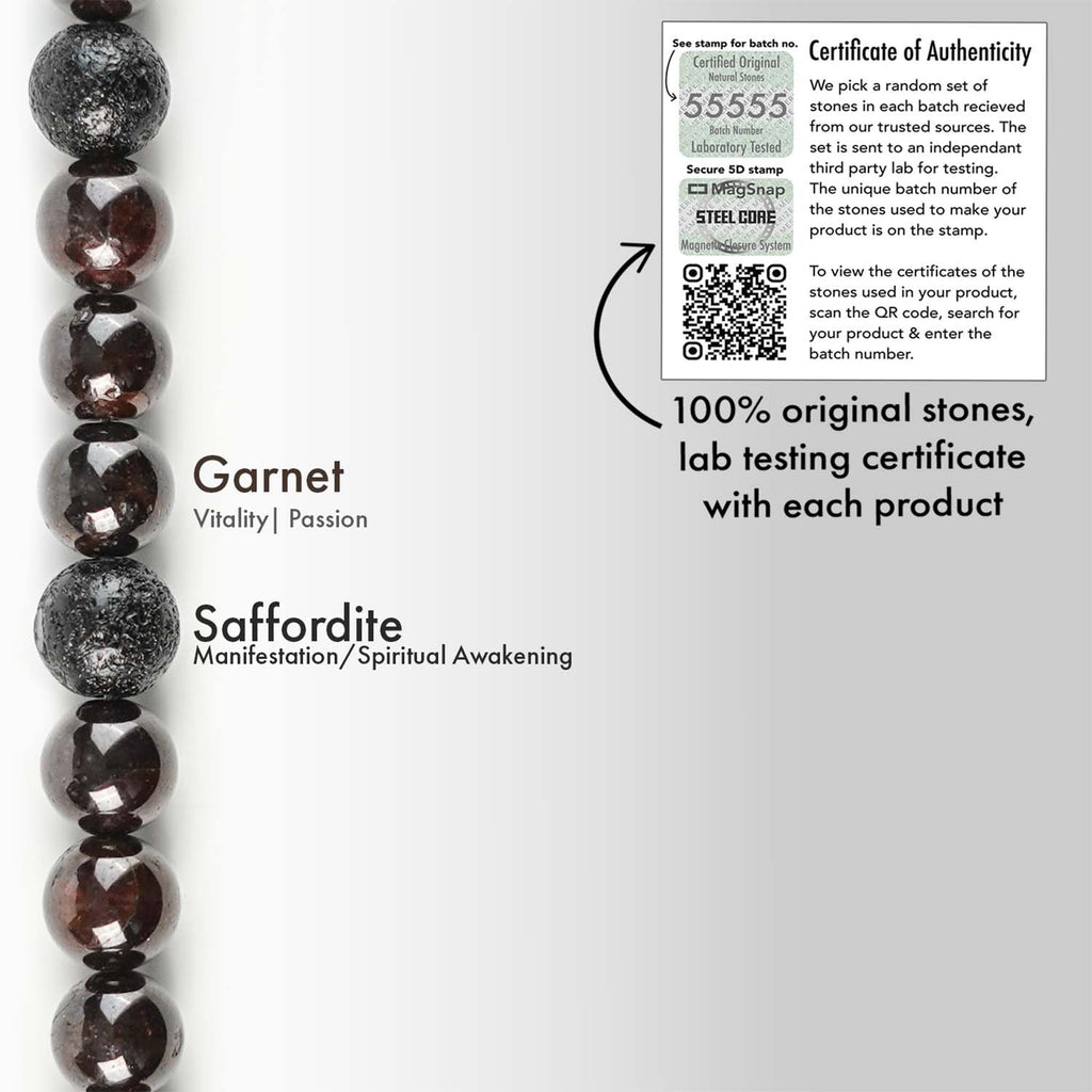 Sacred Saffordite & Garnet Natural Stone Bracelet With MagSnap2