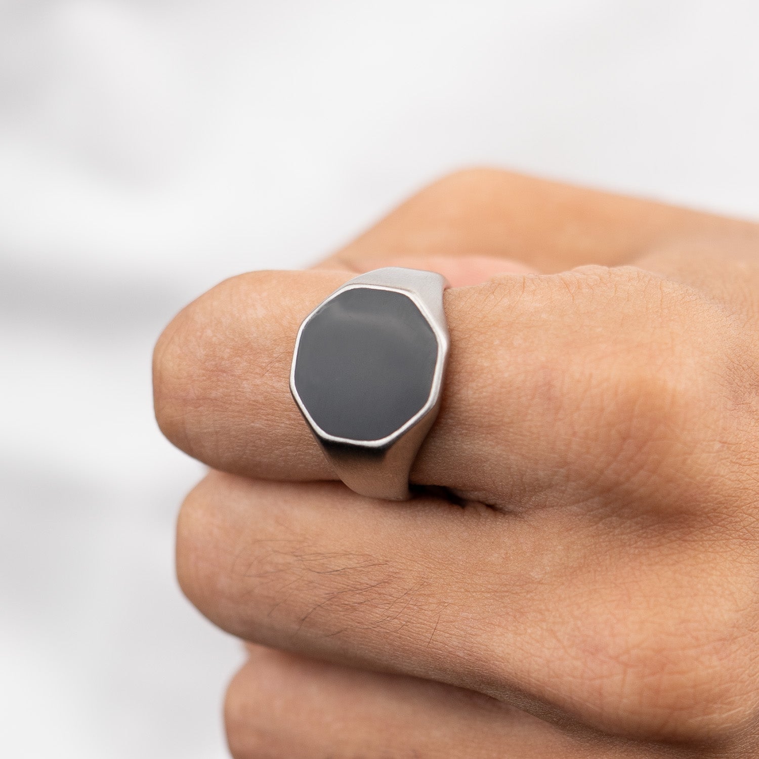 Silver Hex Signet Ring