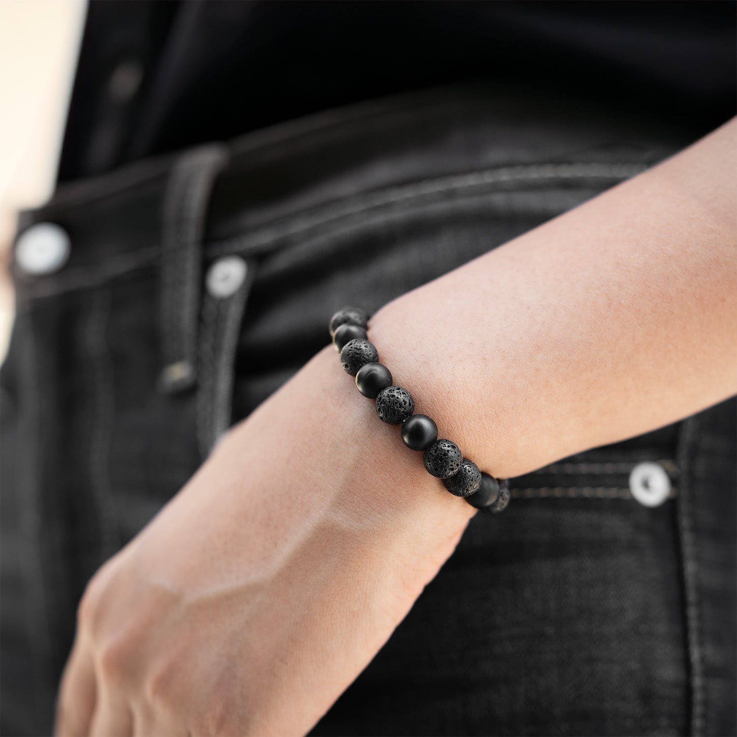 Stealth Matte Black Onyx and Lava Natural Stone Bracelet