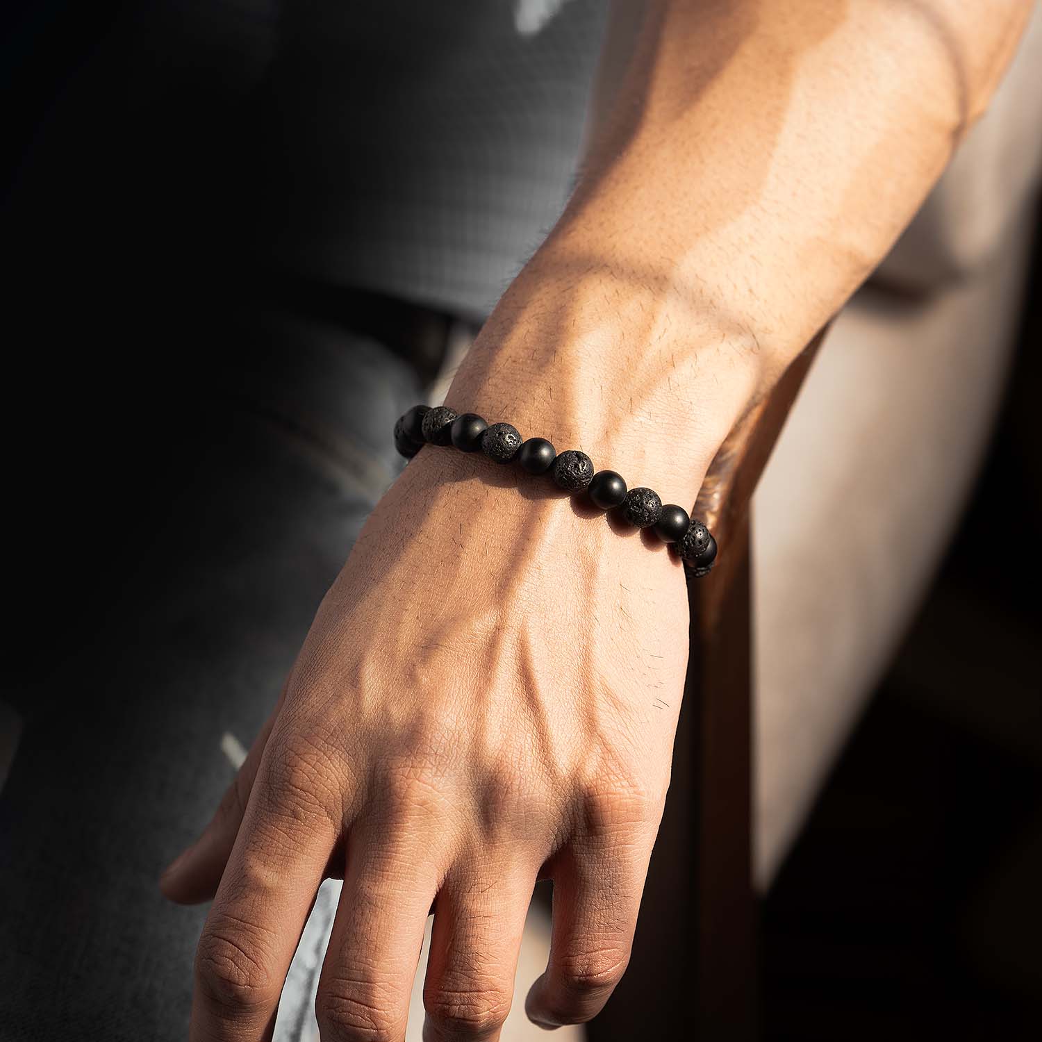 Stealth Matte Black Onyx and Lava Natural Stone Bracelet