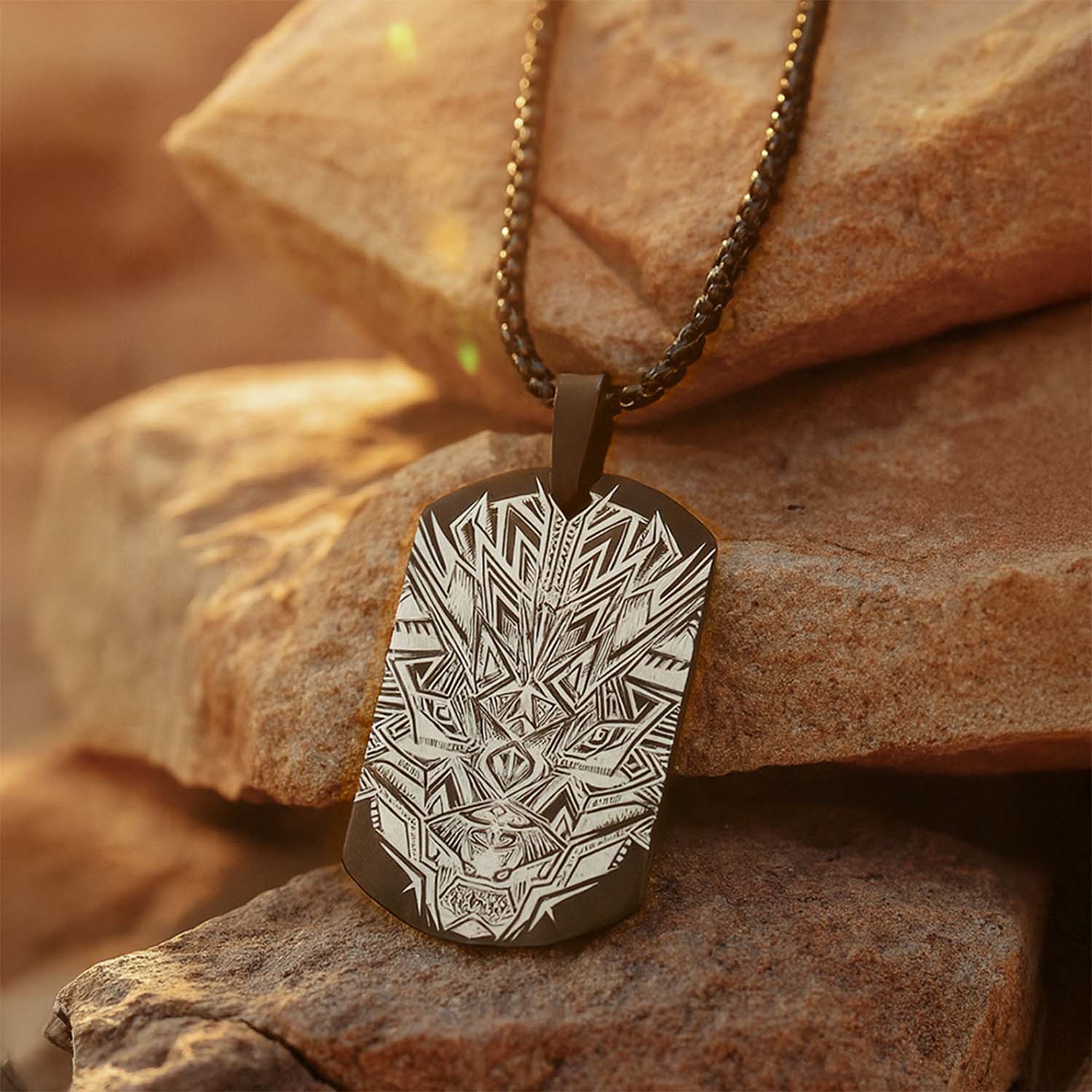 Tribal Dragon Dog Tag Necklace