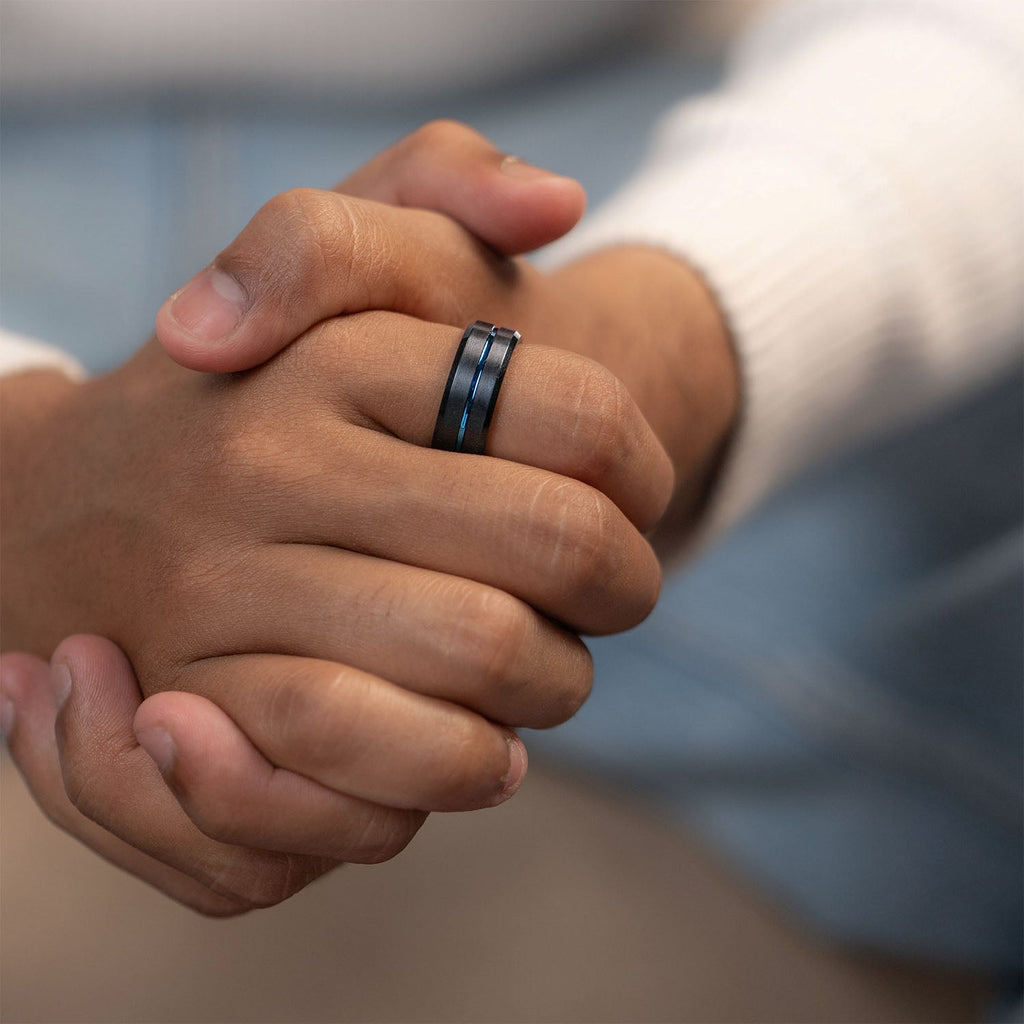 Blue Streak Tungsten Carbide Band Ring