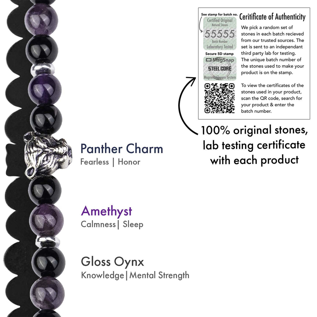 Wellness Gloss Onyx and Amethyst Natural Stone Bracelet With Magsnap 2