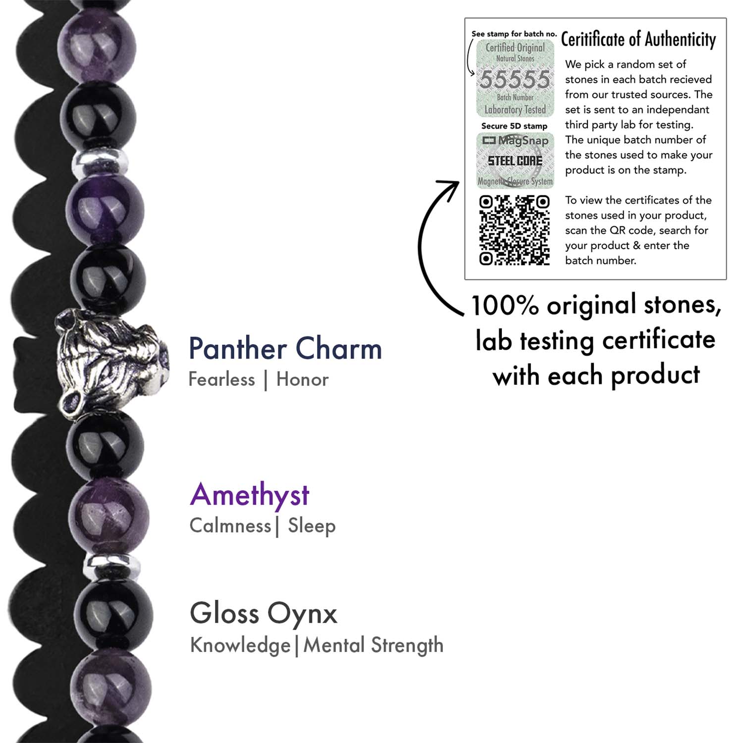 Wellness Gloss Onyx and Amethyst Natural Stone Bracelet With Magsnap 2