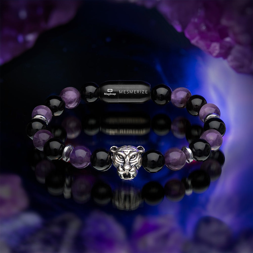 Wellness Gloss Onyx and Amethyst Natural Stone Bracelet With Magsnap 2